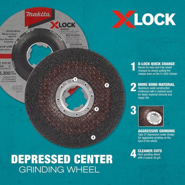 Makita X-LOCK 5 in. x 1/4 in. x 7/8 in. 36-Grit Type 27 General