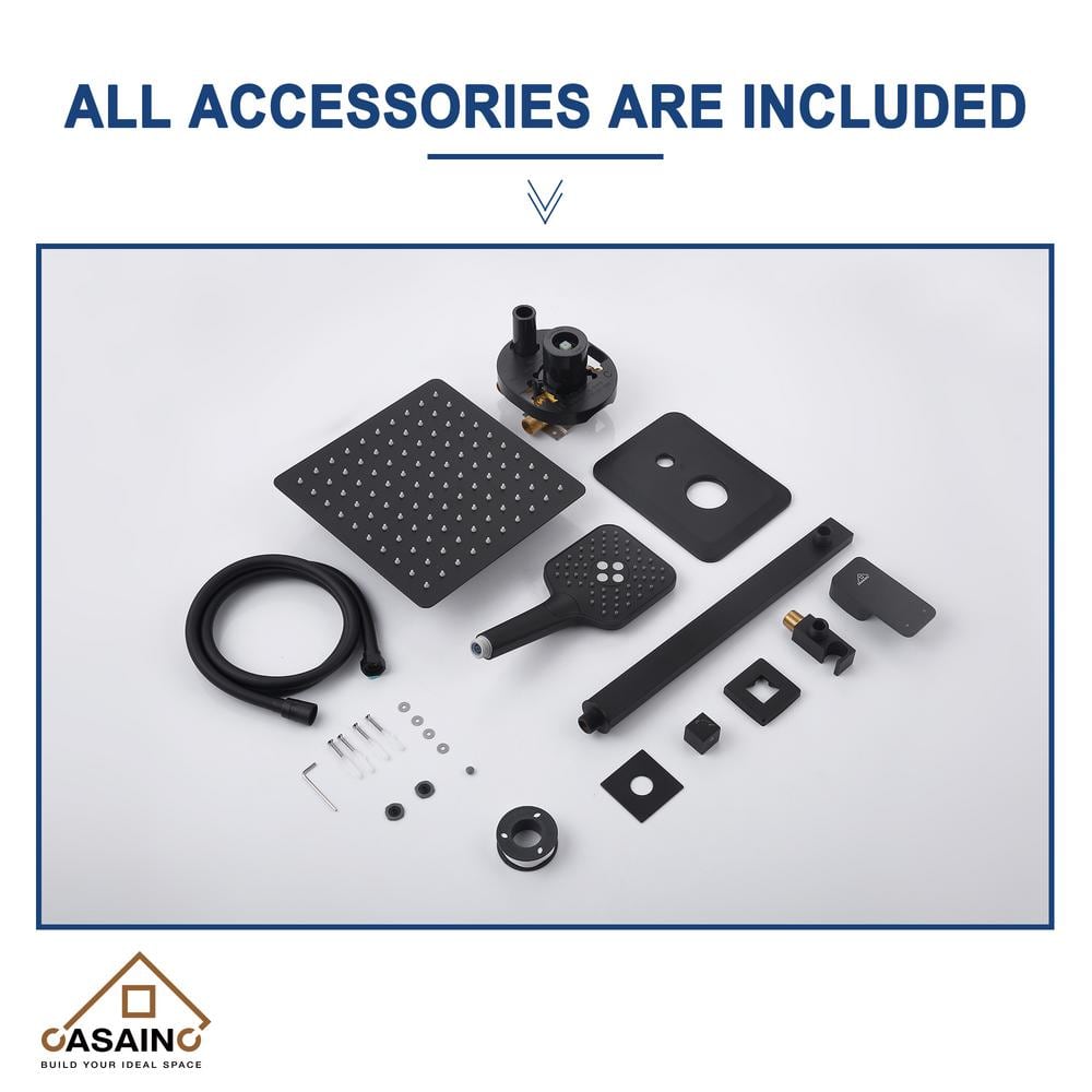 Matte Black Dual Square Rain Shower System with Handheld