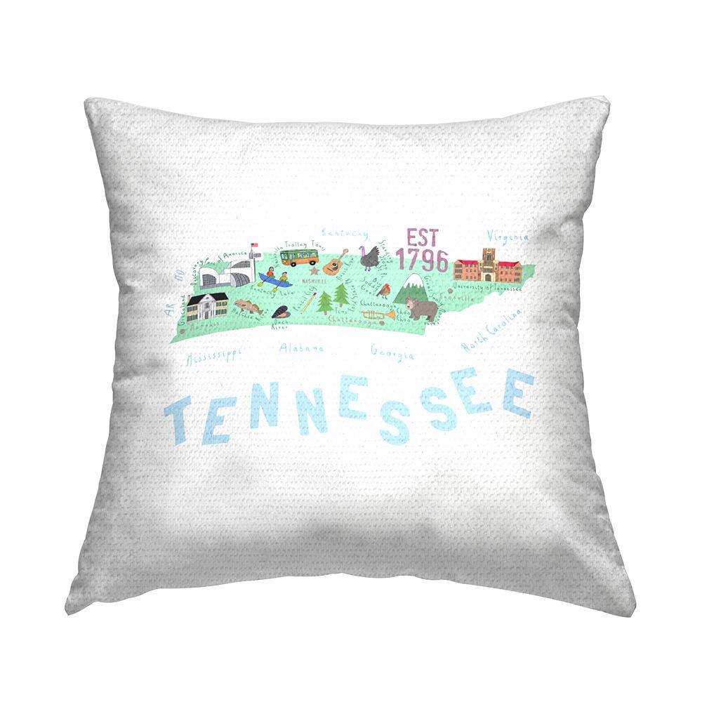 Fun Tennessee Destinations Map Multi-Color Square Outdoor Throw Pillow price history on PriceWatchPro
