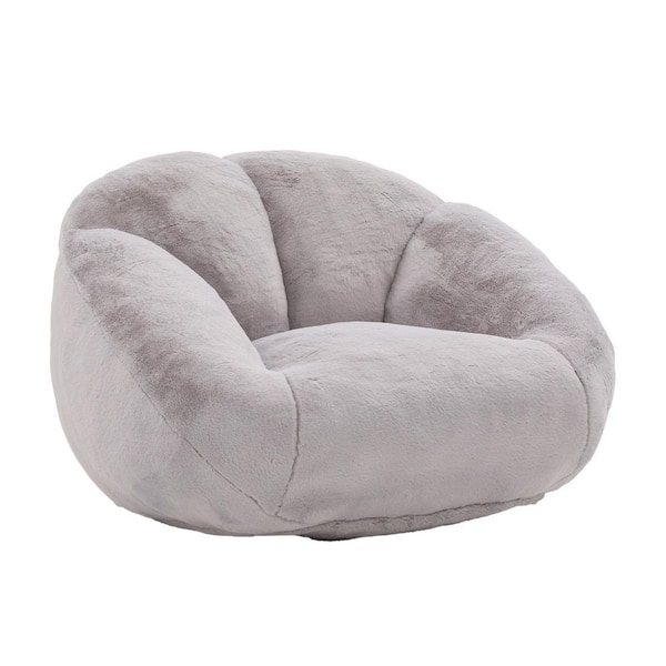 Modern Gray Faux Fur Shell-Shaped Bean Bag Chair