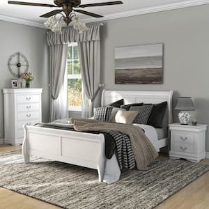 3-Piece Burkhart White Wood Queen Bedroom Set Bed and Nightstand with Chest