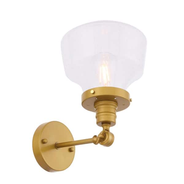 Unbranded Timeless Home Liam 8 in. W x 13 in. H 1-Light Brass and Clear Seeded Glass Wall Sconce