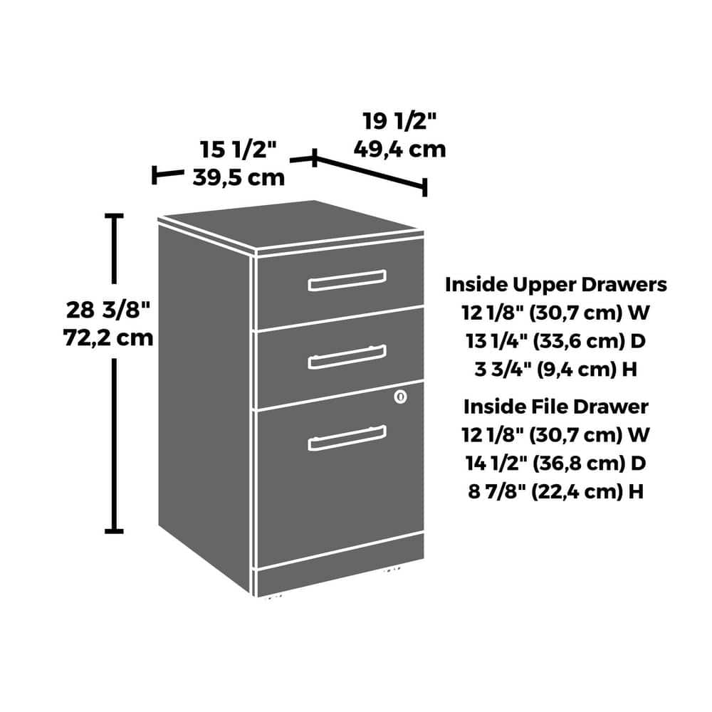 Noble Elm 3-Drawer Lockable Mobile Filing Cabinet