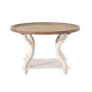 Farmhouse 31.87 in Round Wood Coffee Table with Shelf