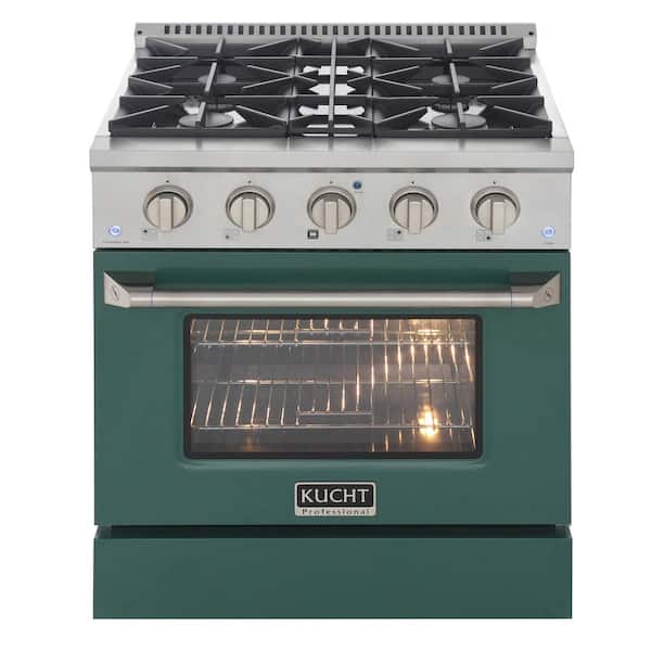 Kucht Pro-Style 30 in. 4.2 cu. ft. Natural Gas Range with Sealed Burners and Convection Oven in Green Oven Door