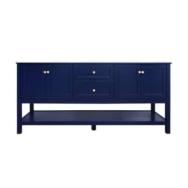 Unbranded Simply Living 72 in. W x 22 in. D x 34 in. H Bath Vanity in Blue with Carrara White Marble Top