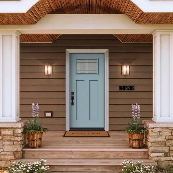 36 in. x 80 in. Right-Hand 1/4-Lite Craftsman Dilworth Decorative Glass Light Blue Painted Fiberglass Prehung Front Door