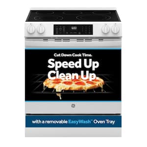30 in. 5 Burner Element Smart Slide-In Electric Convection Range in White with EasyWash Oven Tray And No-Preheat Air Fry