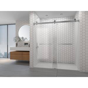 60 in. W x 76 in. H Double Sliding Frameless Shower Door in Brushed Nickel with Smooth Sliding and 3/8 in. (10 mm) Glass