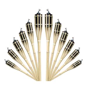 Bamboo Tiki-Style Torches - Set of 12 - 48" Length Metal Oil Canister