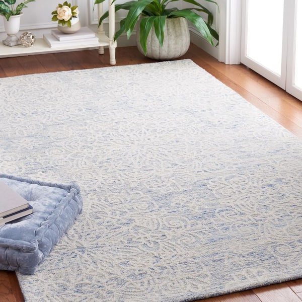 Metro 8 ft. x 10 ft. Blue/Ivory Floral Marle Area Rug