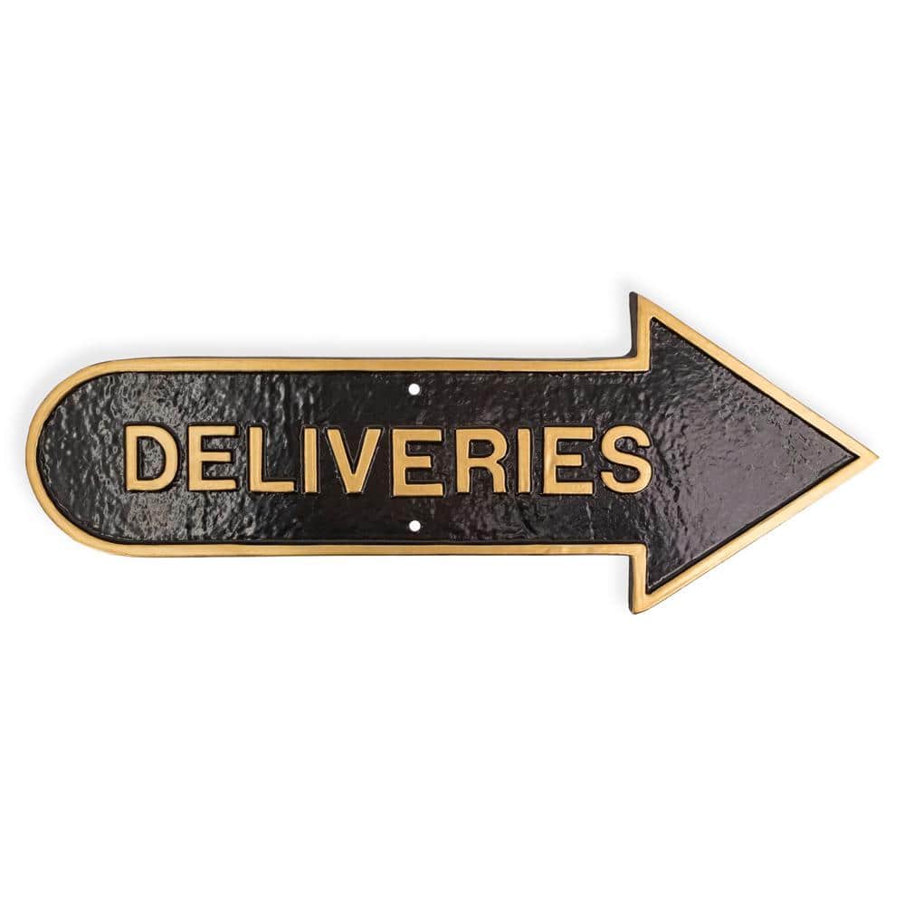 6 in. x 15.5 in. Right Arrow Deliveries Statement Plaque Sign-Black/Gold product image for price tracking