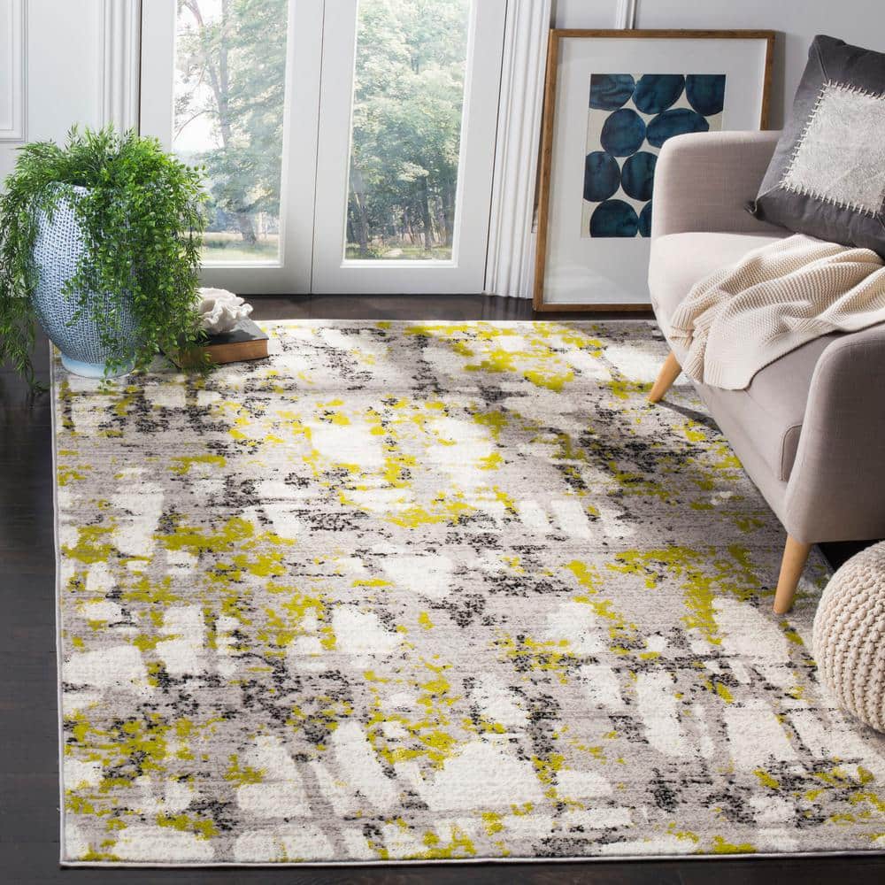 Reversible Grey/Green Abstract Synthetic 8' x 10' Area Rug