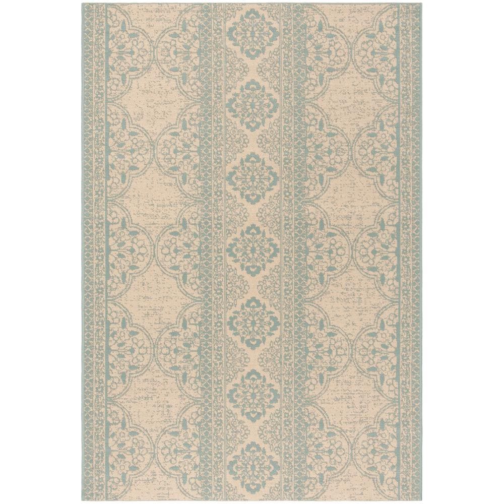 Aqua and Cream Geometric Indoor/Outdoor Rug, 2'2" x 4'