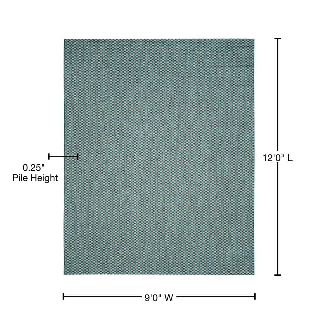 Turquoise and Light Grey Flat Woven Synthetic 9' x 12' Area Rug