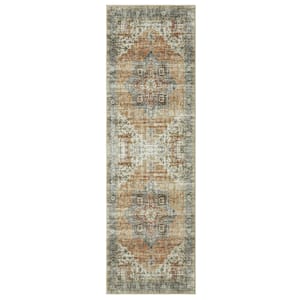 Taupe 2 ft. x 6 ft. Washable Distressed Floral Vintage Persian Runner Rug