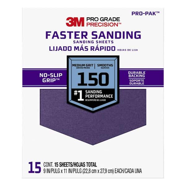 3M Pro Grade Precision 9 in. x 11 in. Medium 150-Grit Sheet Sandpaper (15-Sheets/Pack)