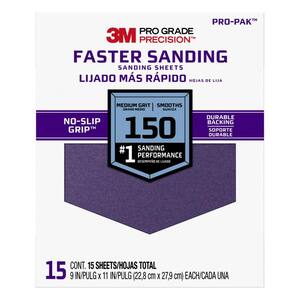 Pro Grade Precision 9 in. x 11 in. 150 Grit Medium Faster Sanding Sheets (15-Pack)
