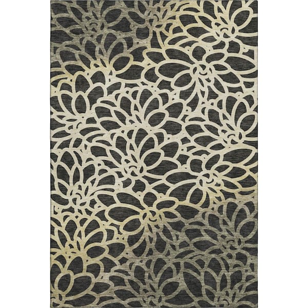 Mayfield Premium Machine Washable Abstract AMF2412 Black 10 ft. x 14 ft. Area Rug