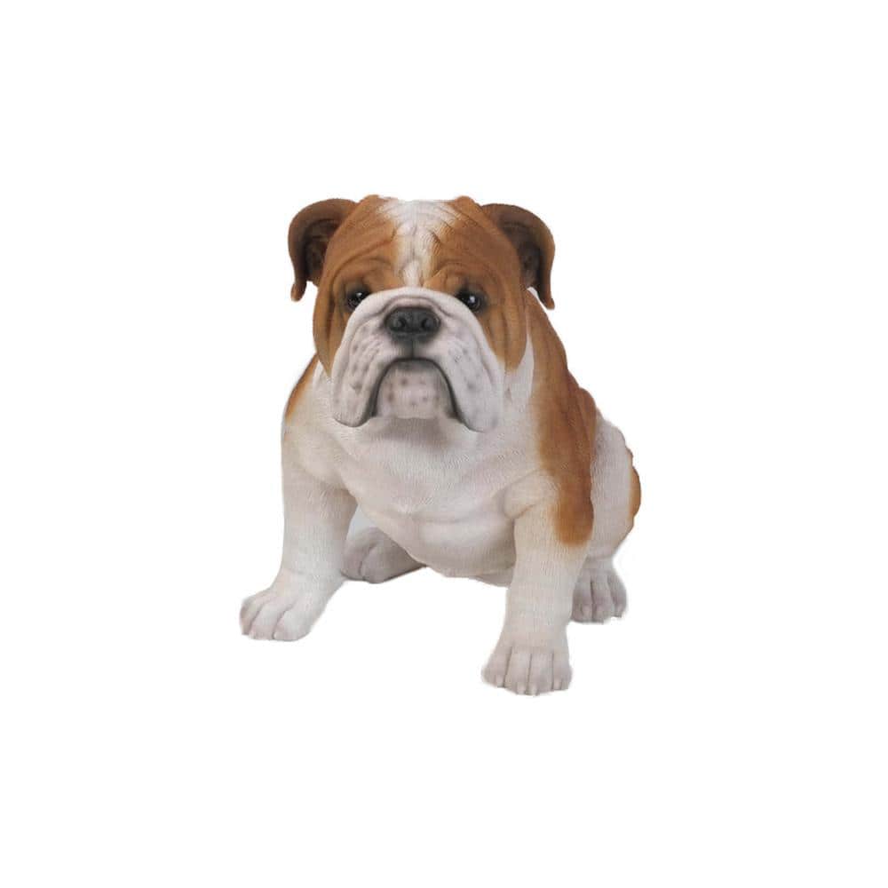 Large Brown and White Poly-Resin Bulldog Garden Statue