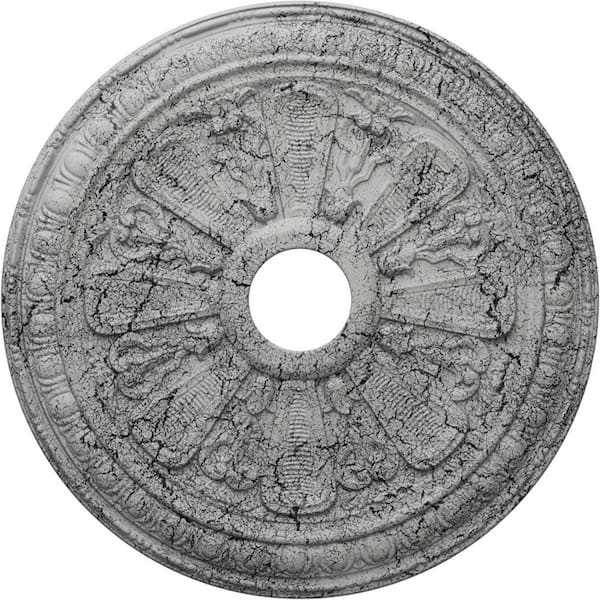 Ekena Millwork 1 in. x 23-1/2 in. x 23-1/2 in. Polyurethane Bristol Ceiling Medallion, Ultra Pure White Crackle