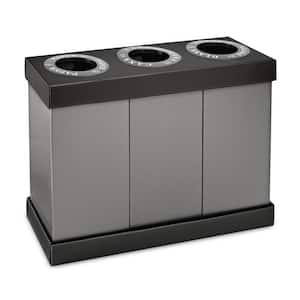 84 gal. Black Plastic 3-Stream Recycling Bin Station Trash Can, Plastic/Cans/Waste
