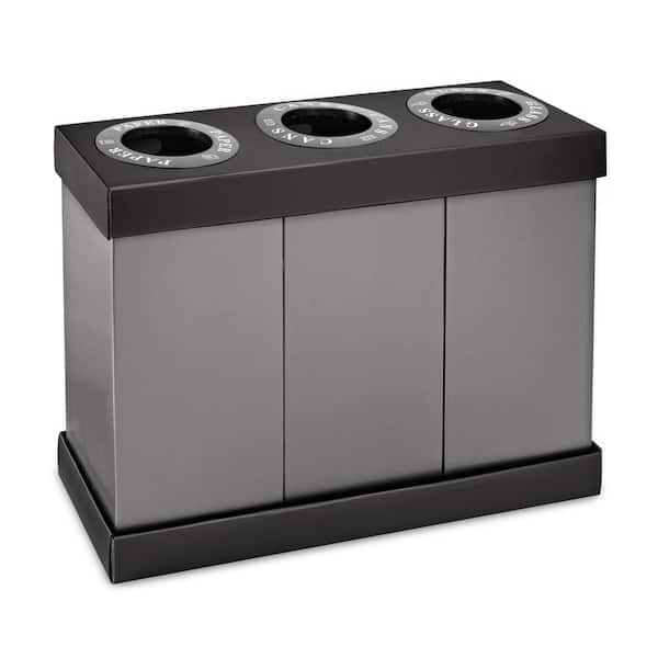 Alpine Industries 84 gal. Black Plastic 3-Stream Recycling Bin Station Trash Can, Plastic/Cans/Waste
