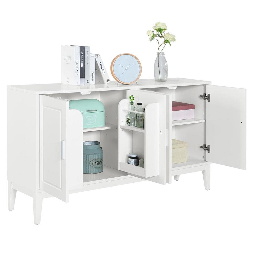 White 60" Modern 4-Door Wood Sideboard with Adjustable Shelves