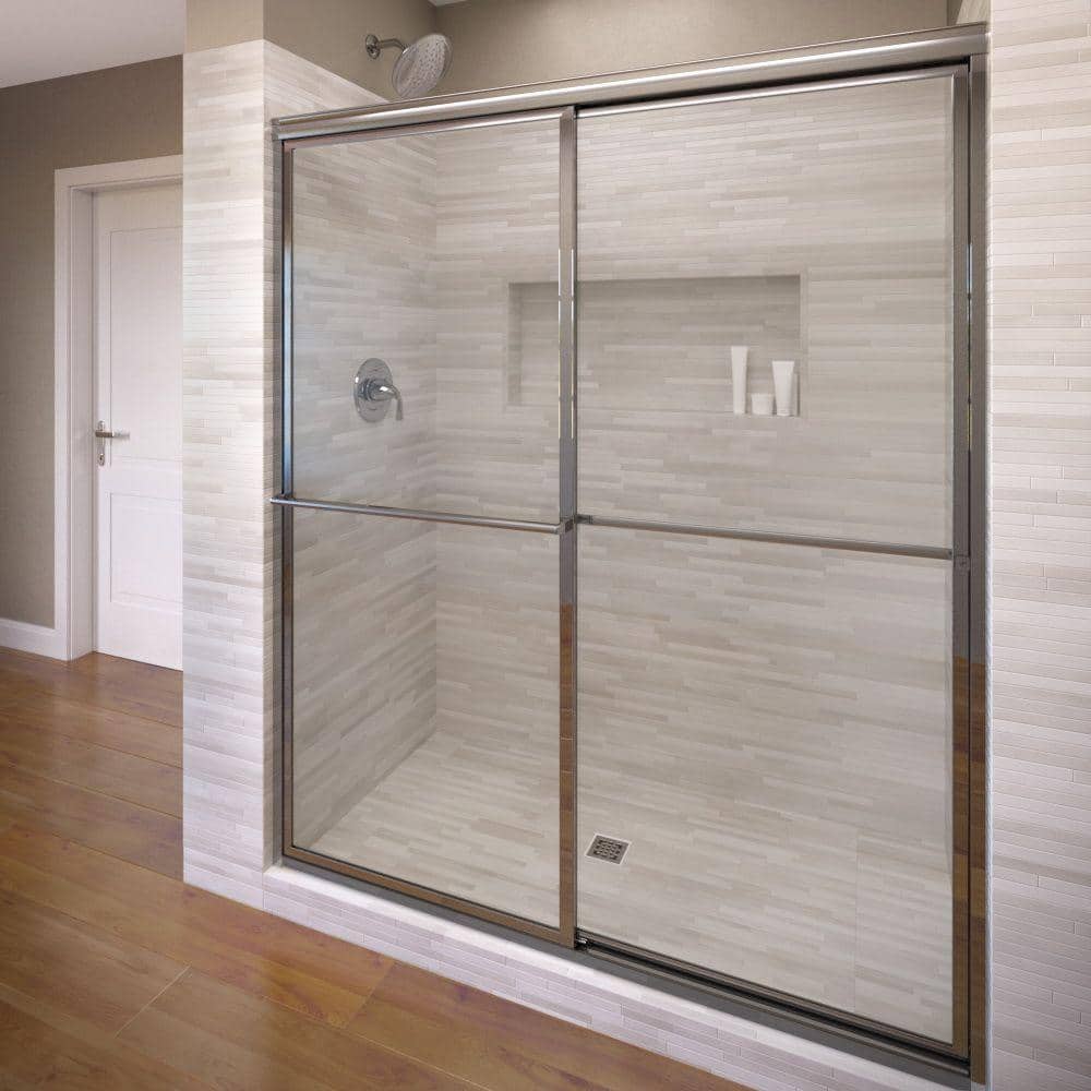 Deluxe 56" x 71.5" Chrome Framed Sliding Shower Door with Clear Glass