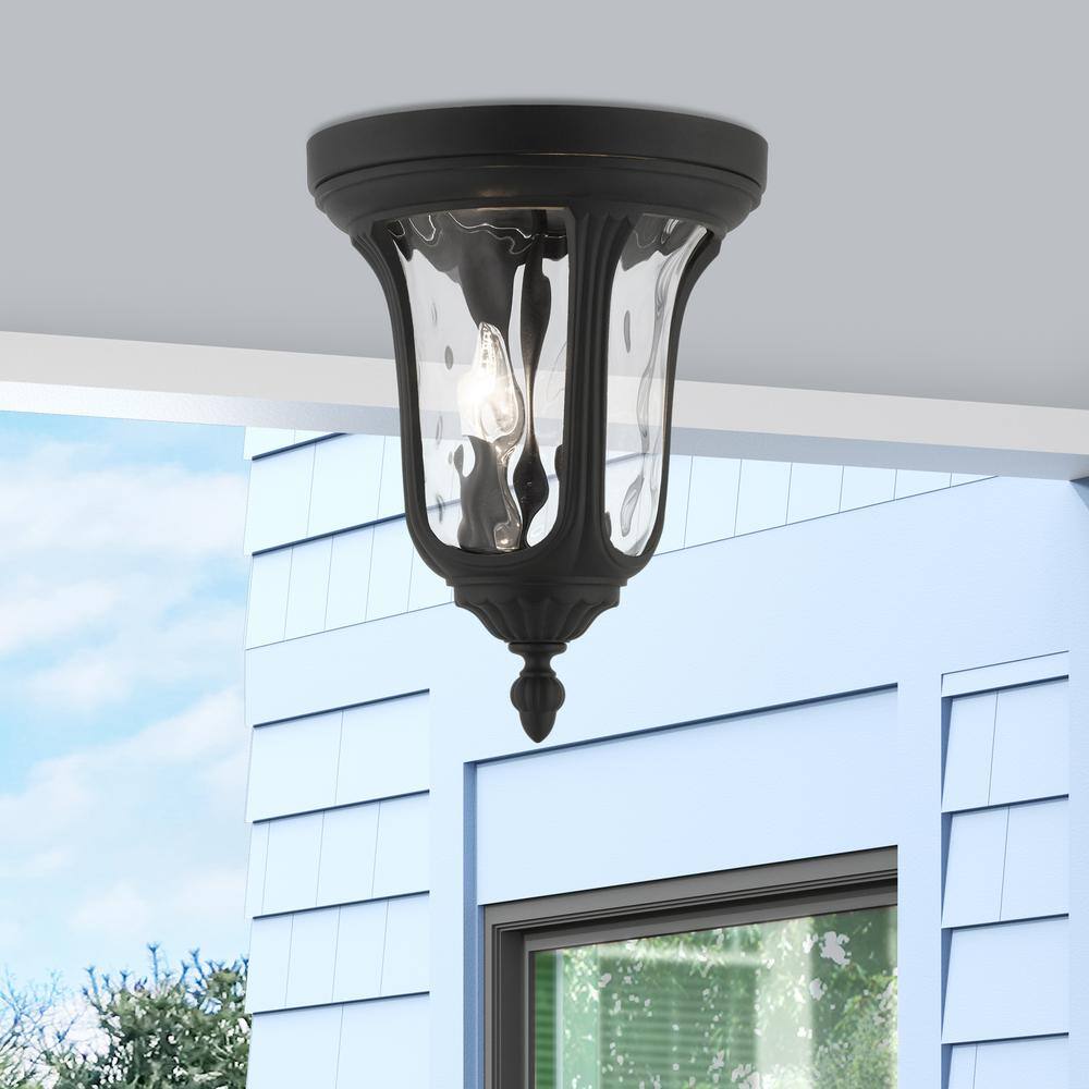 Elegant Oxford Hand-Blown Clear Water Glass 2-Light LED Flush Mount in Textured Black