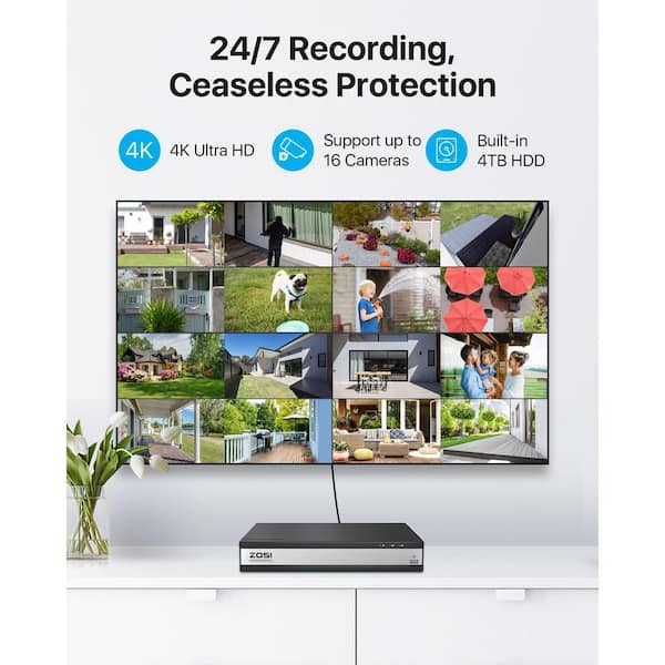 ZOSI 4K UHD 16-Channel POE NVR Security Camera System with 4TB HDD