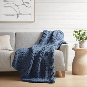 Chunky Double Knit Indigo 50 in. x 60 in. Handmade Throw Blanket