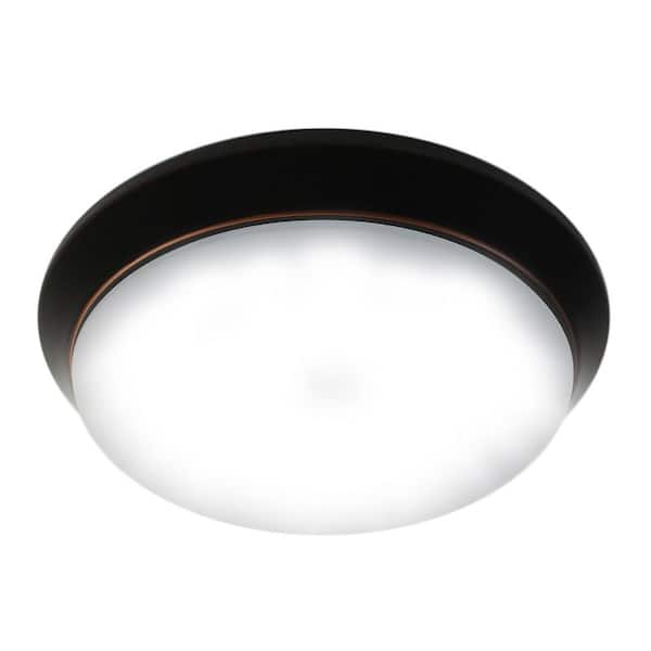Luminosa 13 in. 180-Watts Transitional Oil-Rubbed Bronze Integrated LED Flush Mount with Frosted Glass Shade