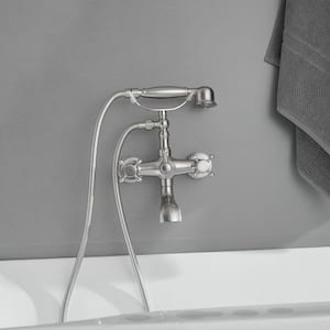 3-Handle Vintage Claw Foot Tub Faucet with Telephone Shaped Hand Shower Old Style Spigot Hand Shower in Brushed Nickel