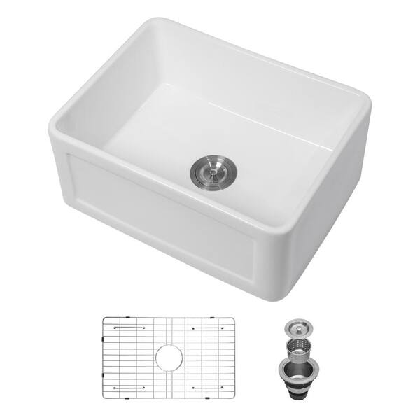 COWLOWN 24 in. Drop-In Farmhouse/Apron-Front Single Bowl White Ceramic Reversible Kitchen Sink Laundry Room Sink