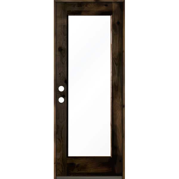 Krosswood Doors 32 in. x 80 in. Rustic Knotty Alder Full-Lite Right-Hand/Inswing Clear Glass Black Stain Single Wood Prehung Front Door