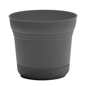 Saturn 7.25 in. Charcoal Plastic Planter with Saucer