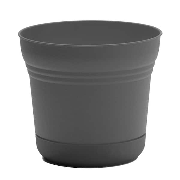 Bloem Saturn 7.25 in. Charcoal Plastic Planter with Saucer