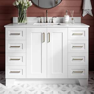 Taylor 49 in. W x 22 in. D x 35.25 in. H Freestanding Bath Vanity in White with Carrara White Marble Top