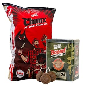 35 lbs. 100% Natural Chunx XL Hardwood Lump Charcoal + 24-Pack Boom Firestarter