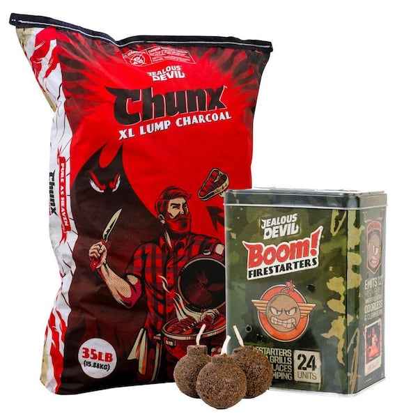 35 lbs. 100% Natural Chunx XL Hardwood Lump Charcoal + 24-Pack Boom Firestarter