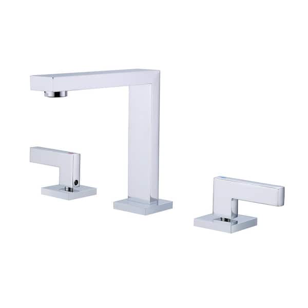 FLG 8 in. Widespread Double Handle Bathroom Faucet Brass Modern 3-Holes Bathroom Sink Basin Faucets in Ploshed Chrome
