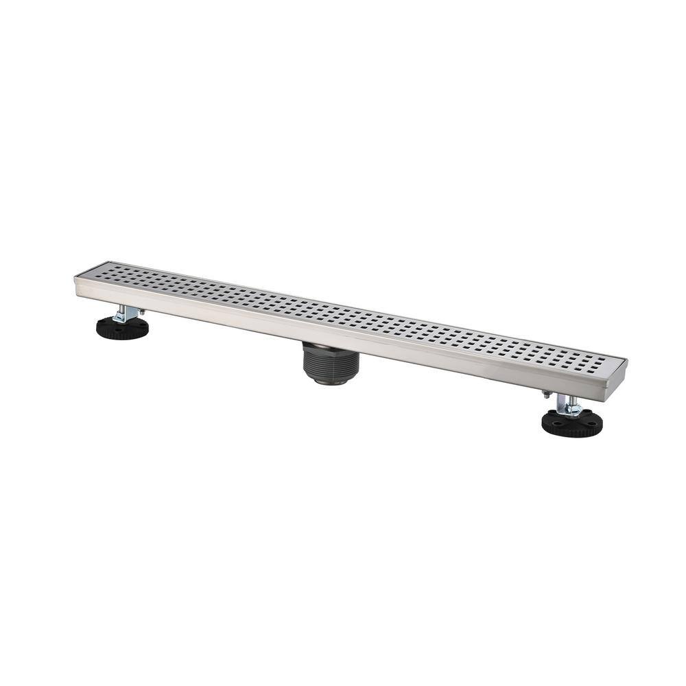 28 in. Linear Shower DRain Stainless Steel Shower Floor DRain with Hair StRainer and Leveling Feet in Brushed Nickel price history on PriceWatchPro