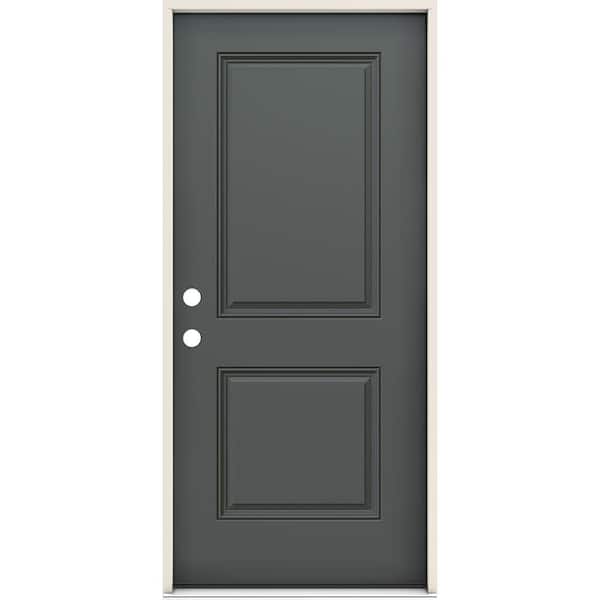 JELD-WEN Smooth-Pro 36 in. x 80 in. 2-Panel Right-Handed Slate Fiberglass Prehung Front Door with 4-9/16 in. Jamb Size
