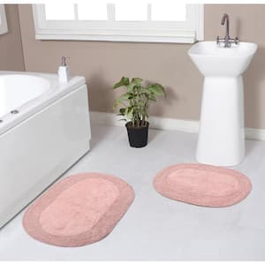 Double Ruffle Collection 100% Cotton Bath Rugs Set, 2-Piece Set(S+M), Pink
