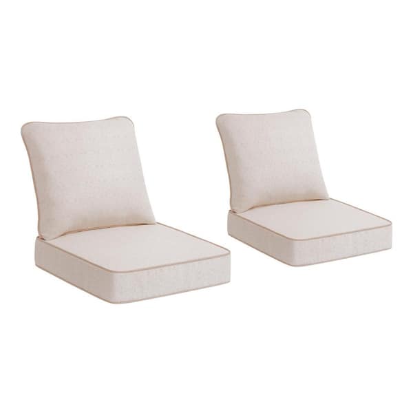 Hampton Bay 24 in. W x 24 in. D Cushionguard Deep Seat Universal Outdoor Cushion in Putty Trellis (Set of 2)