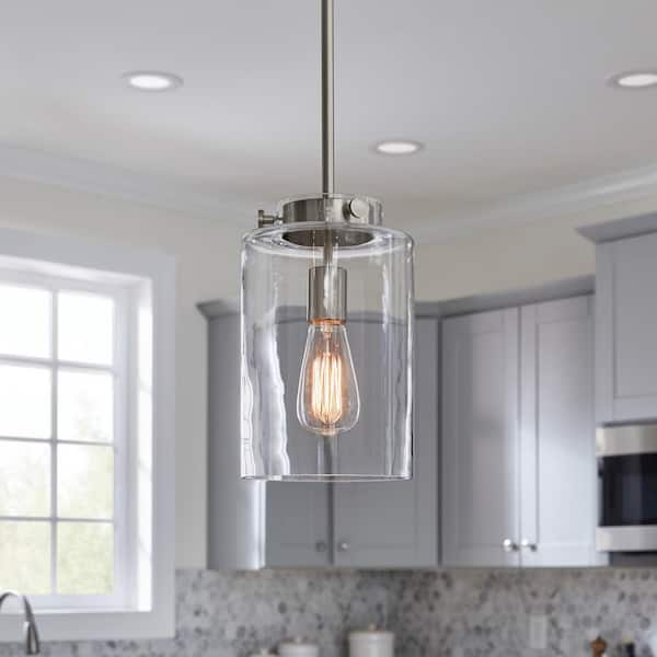 Glass Rod-Hung Kitchen Pendant Lighting Brushed Nickel