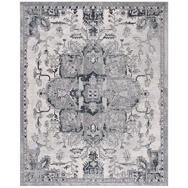 Odyssey 9 ft. x 12 ft. Gray/Dark Gray Ornate Border Area Rug