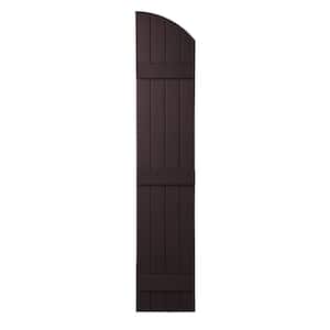 15 in. x 73 in. Polypropylene Plastic Arch Top Closed Board and Batten Shutters Pair in Winestone
