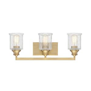 Hampton 24 in. W x 8.75 in. H 3-Light Warm Brass Bathroom Vanity Light with Clear Glass Shades